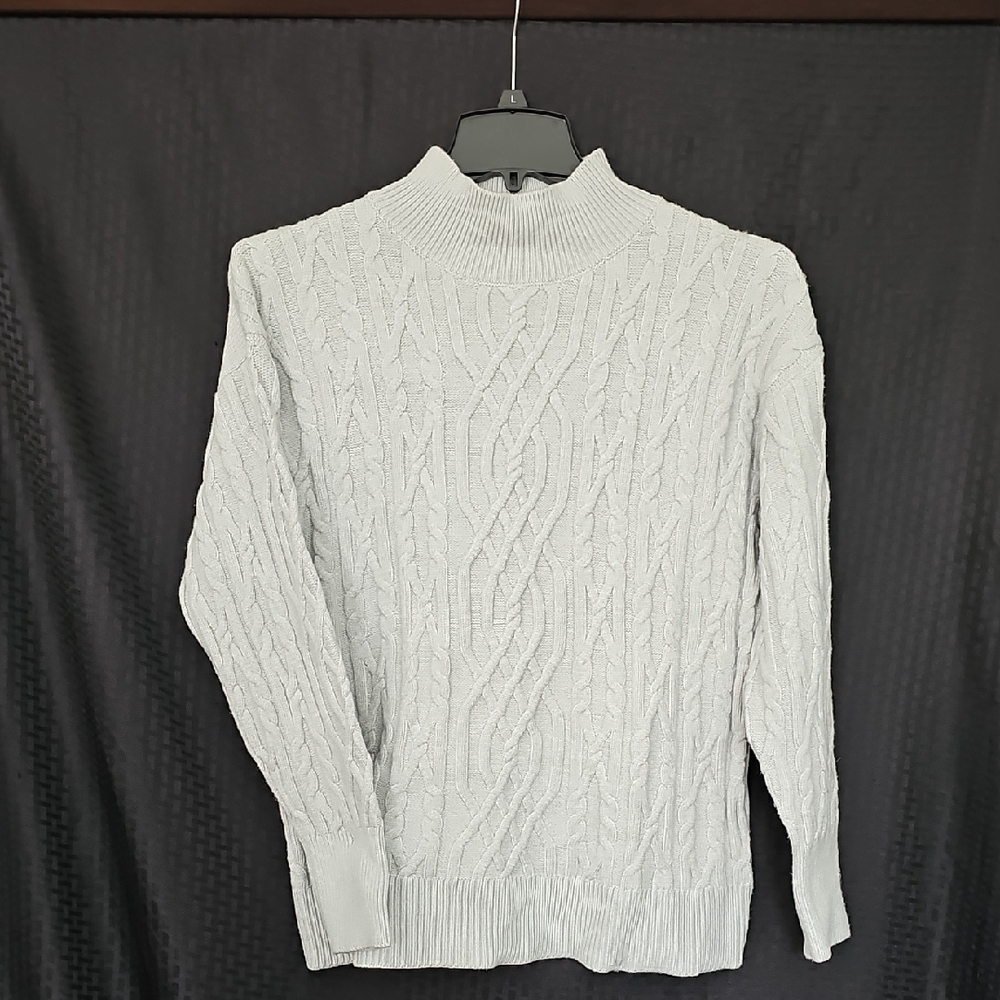 Classic Light Gray Cable Knit Sweater